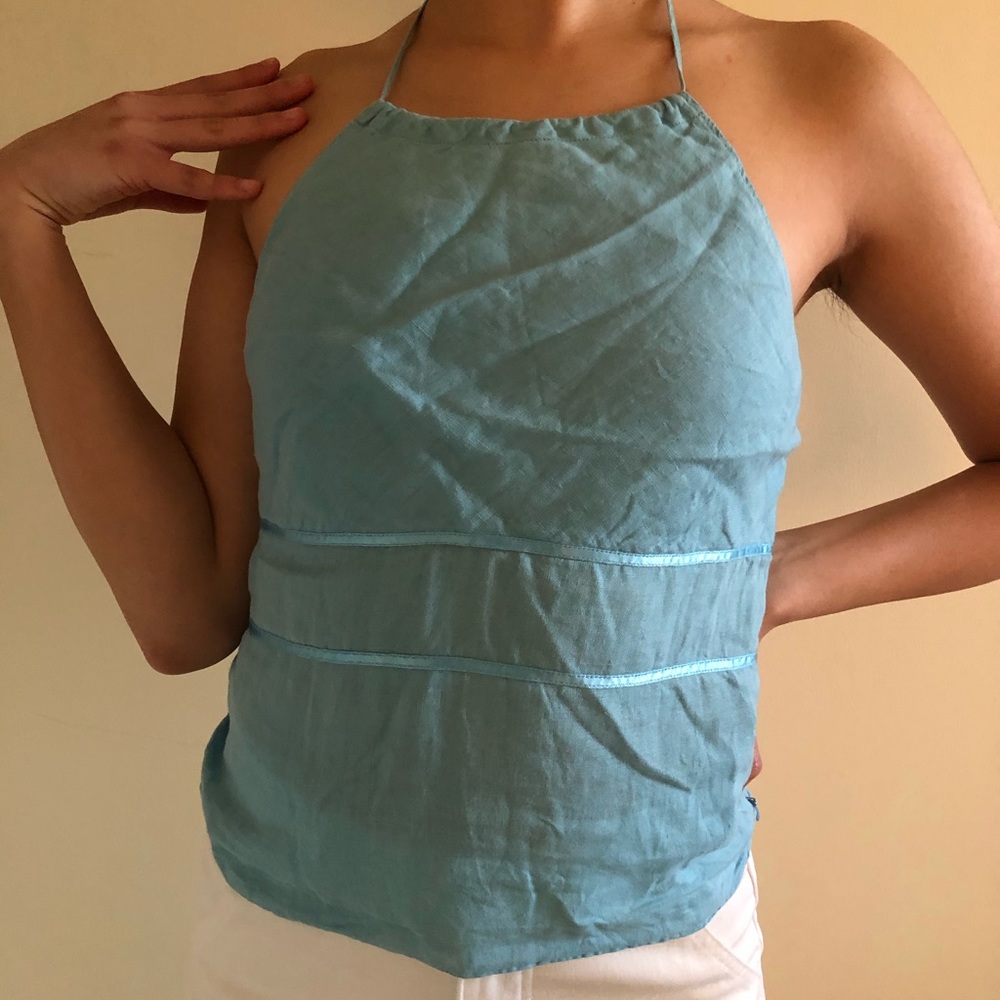 Blue A-line halter neck top